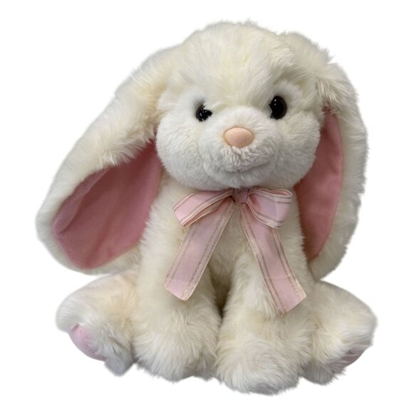 Russ Berrie Other - Russ Berrie White Plush Bunny Pink Ears Ribbon Soft Cuddly Stuffed Animal Easter